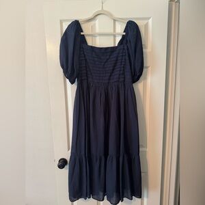 Abercrombie & Fitch Emerson Navy Puff-Sleeve Square Neck Dress